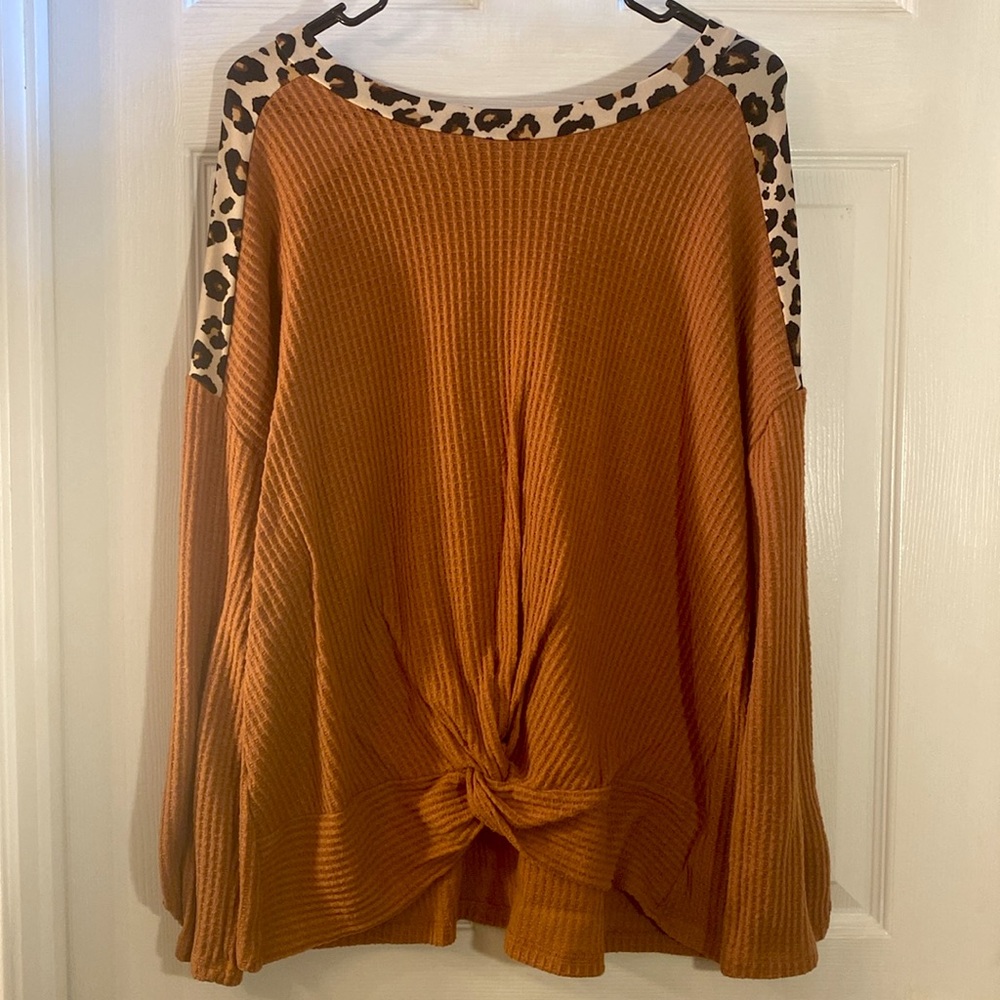 ABOVE AND BEYOND Waffle Animal Print Tie Knot Long Sleeve